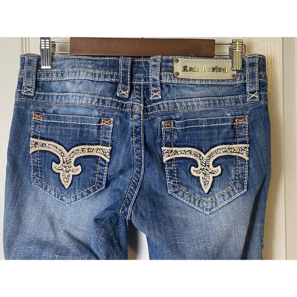 Rock Revival Angela Blue Denim Distressed Capri Jeans Women's Size 28 - Picture 4 of 10